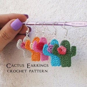 crochet earrings pattern cactus, crochet jewelry, easy crochet pattern, diy jewelry gift