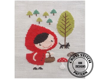 Little Red Riding Hood cross stitch pattern, fairy tale, girl room decor