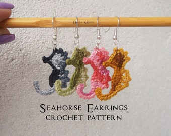 crochet earrings pattern Seahorse, ocean earrings, jewelry pattern, easy DIY gift