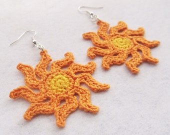 Sun crochet earrings pattern, Summer earrings, beach earrings, crochet for beach, bright color crochet