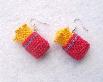 crochet earrings pattern French fries, crochet jewelry, easy crochet pattern, diy jewelry gift