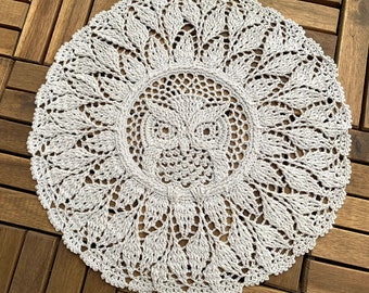 Crochet doily handmade Owl, Textured Dreamcatcher Wall Hanging Mandala Table decor, Halloween crochet