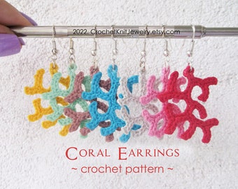 crochet earrings pattern coral, ocean jewelry, coral branch applique, instant PDF download