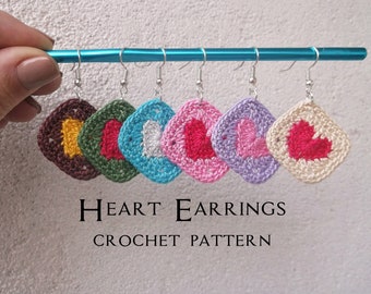 Crochet earrings pattern, Valentine's day, heart granny square, Love, crochet jewelry, gift