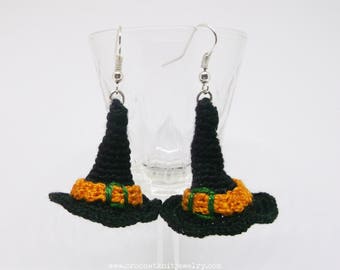 Crochet earrings pattern witch hat, halloween earrings, crochet jewelry pattern, halloween crochet, diy jewelry gift, spooky earrings