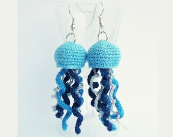 crochet jellyfish earrings pattern, animal jewelry, ocean, beach, summer, instant PDF download