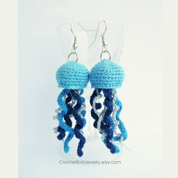 crochet jellyfish earrings pattern, animal jewelry, ocean, beach, summer, instant PDF download