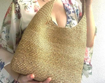 Crochet Raffia Tote Bag Pattern, Easy Shoulder Bag Tutorial