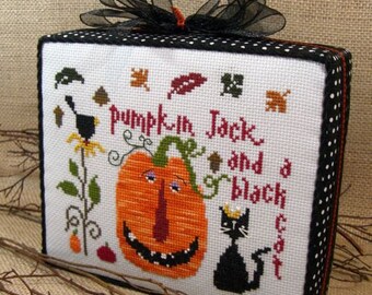 Pumpkin Jack cross stitch pattern - best friends sampler - black cat and pumpkin - instant PDF download