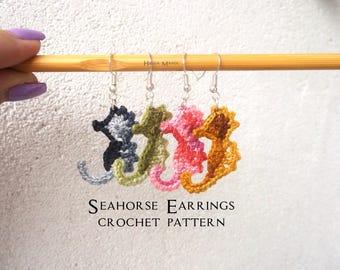 Crochet Seahorse Earrings Pattern, Ocean Jewelry (PDF Pattern)
