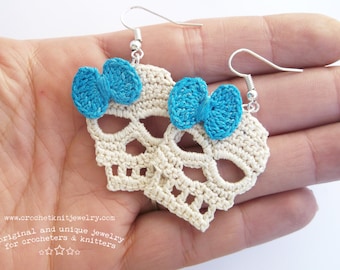 crochet earrings pattern skull, halloween earrings, crochet jewelry pattern, easy crochet pattern, diy jewelry gift