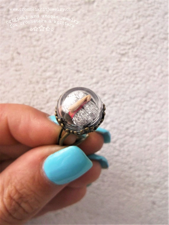 Scissors & Yarn Adjustable Ring - Sterling Silver