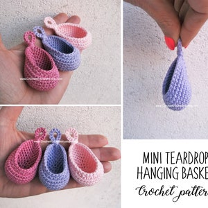 CROCHET PATTERN - mini Hanging Basket, doll house crochet, teardrop storage