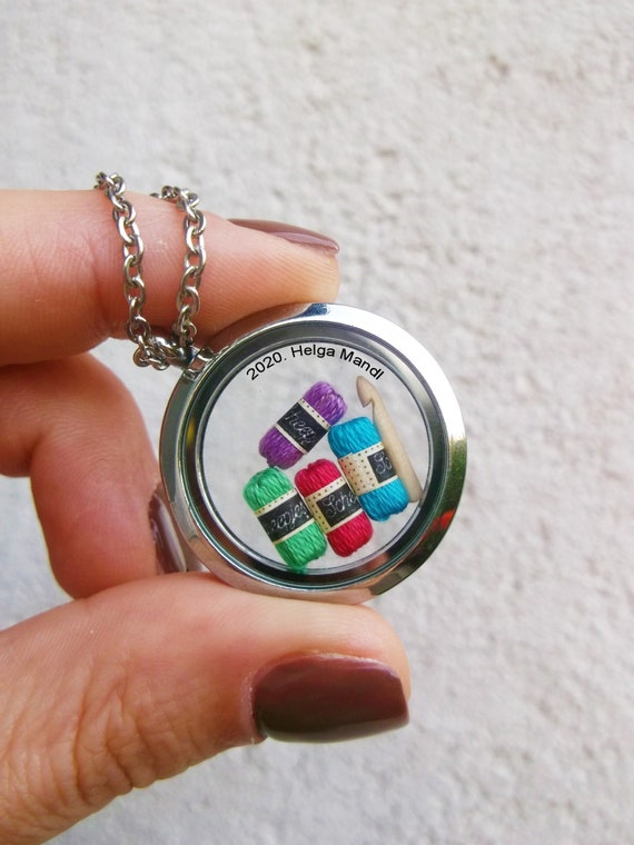 Crochet Floating Locket, Choose Color, Gift for Crocheter, Micro