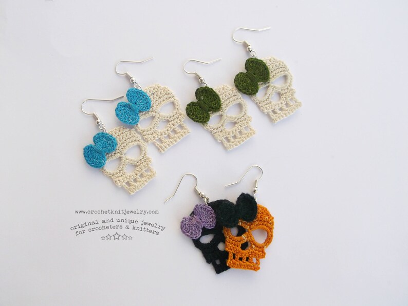 Crochet Earrings Pattern Skull Halloween Earrings Crochet Etsy UK