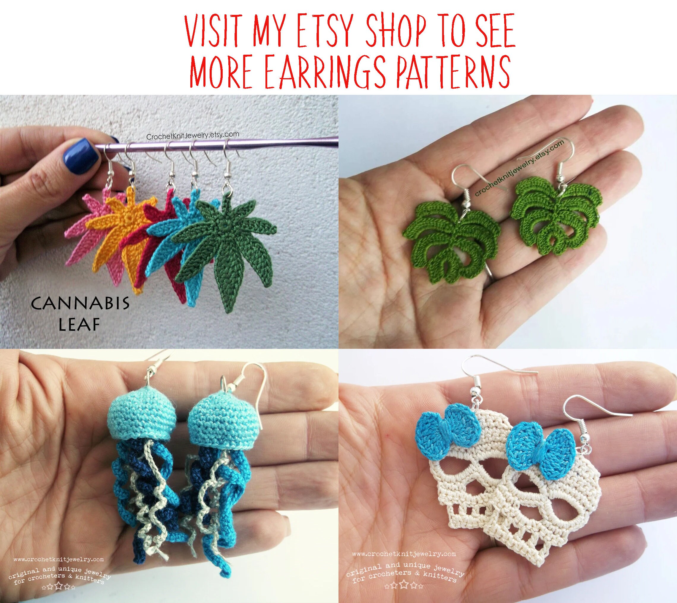Monstera Crochet Earrings Pattern Instant PDF Download Etsy