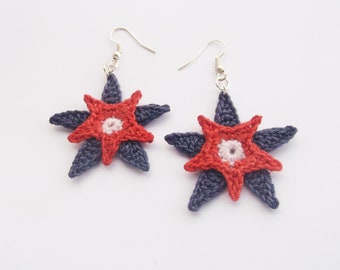 Crochet earrings pattern, USA star earrings, Blue Red White, patriotic, 4th of July, summer earrings