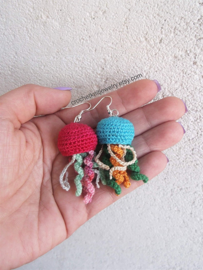 Crochet Jellyfish Earrings Pattern Animal Jewelry Ocean Etsy