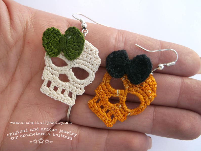 Crochet Earrings Pattern Skull Halloween Earrings Crochet Etsy UK
