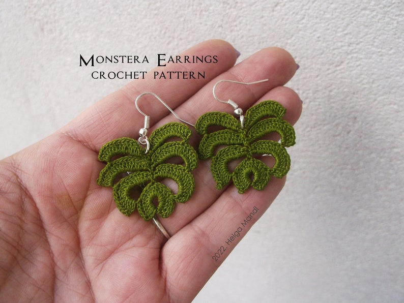 Monstera Crochet Earrings Pattern instant PDF download image 1