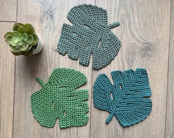 Crochet pattern Monstera leaf coaster
