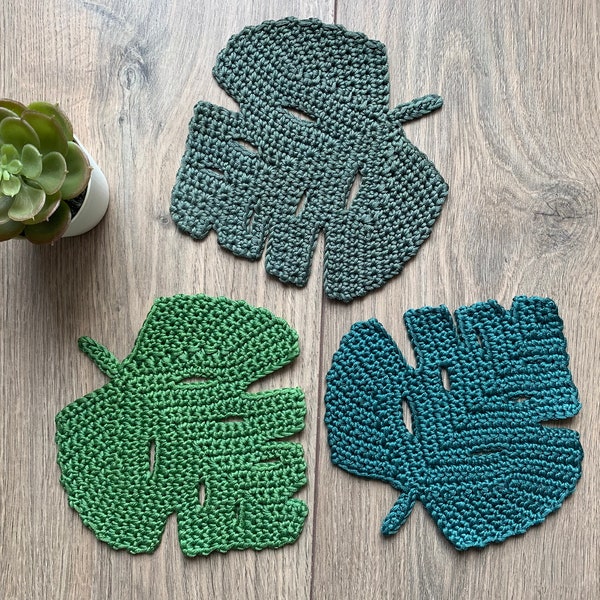 Crochet pattern Monstera leaf coaster