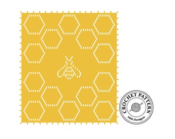 filet crochet pattern, baby blanket, Honeybee, hexagons, bees, summer