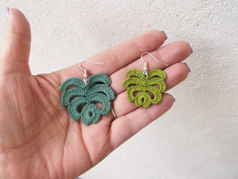 Monstera Crochet Earrings Pattern instant PDF download image 5