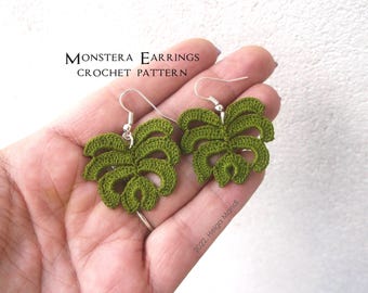 Monstera Crochet Earrings Pattern - instant PDF download