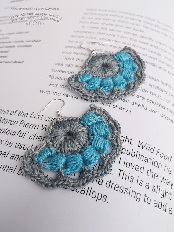 crochet earrings pattern, fan earrings, romantic jewelry - instant PDF download
