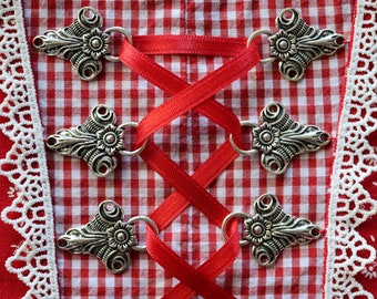 Metal bodice eyelets, 3, 4, or 5 pairs, dirndl eyelets, bodice hooks, lacing eyelets, traditional buttons, Middle Ages, Oktoberfest, dirndl, bodice eyelets