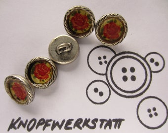 5 metallknappar 14 mm, knapp, traditionella knappar, knapp, knappar, öljettknapp, metallknapp, knapp med rosenmotiv, blusknapp, silver med inlägg