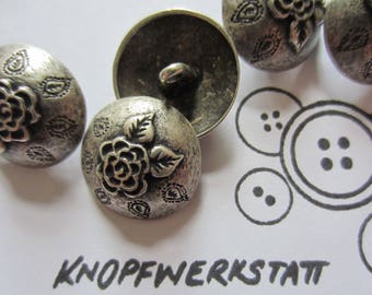 5 metal buttons 23 mm, buttons, traditional buttons, domed button, buttons with rose motif, shank button, metal button, jacket button, silver-colored