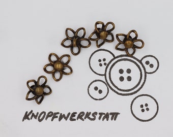 5 metal buttons 15 mm, traditional buttons, children's buttons, dirndl button, flower motif, blouse button, old gold, openwork, filigree button, shank button