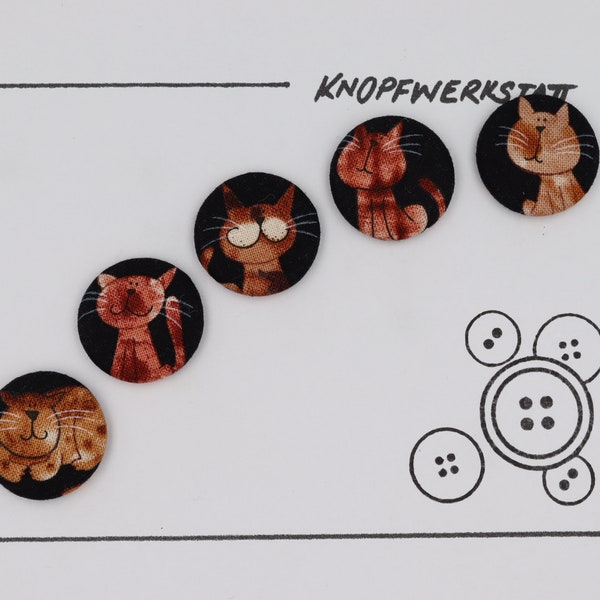 5 Stoffknöpfe 23mm, Buttons, Kinderknöpfe, Tasten, Schaltflächen, Stoffknopf, Stoffknöpfe, Knöpfe, Sewing Button, Craft Button, Katzen, cat