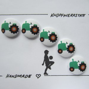 5 fabric buttons TRAKTOR 25 mm, buttons, children&#39;s buttons, fabric, fabric buttons, button, buttons, sewing button, craft button, green white, children&#39;s jacket