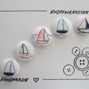 5 fabric buttons 23 mm,buttons,children's buttons,buttons,buttons,buttons,button,sewing button,craft button,sailboat,sailingboat