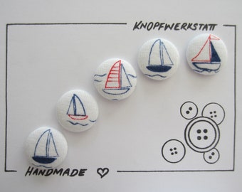 5 fabric buttons SAILING BOAT 23 mm, buttons, children's buttons, fabric button, button, buttons, sewing button, craft button, children's clothing, bed linen
