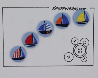 5 fabric buttons SAILING BOAT 23 mm, buttons, children's buttons, fabric button, fabric buttons, button, sewing button, craft button, children's clothing, blue
