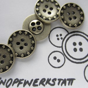 5 metal buttons 18 mm, buttons, traditional buttons, buttons, shirt button, blouse button, dirndl button, metal button, flower, star, 4 hole button