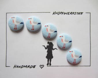 5 Stoffknöpfe 23mm, Buttons,Kinderknöpfe,Tasten,Schaltflächen,Stoffknopf,Stoffknöpfe,Knopf,Knöpfe,Sewing Button,Craft Button,Möwe,seagull