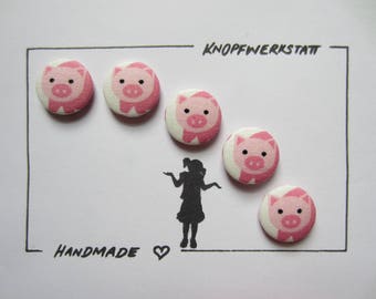 5 Stoffknöpfe 23mm, Buttons,Kinderknöpfe,Tasten,Schaltflächen,Stoffknopf,Stoffknöpfe,Knopf,Knöpfe,Sewing Button,Craft Button,Schwein, pig