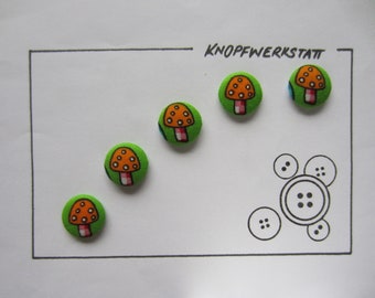 5 Stoffknöpfe 18mm, Buttons,Kinderknöpfe,Tasten,Schaltflächen,Stoffknopf,Stoffknöpfe,Knopf,Knöpfe,Sewing Button,Craft Button,Pilz,mushroom