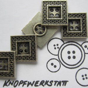 5 metal buttons 18 x 18 mm or 20 x 20 mm, buttons, traditional buttons, jacket buttons, square buttons, flat, 4-hole button, silver-black