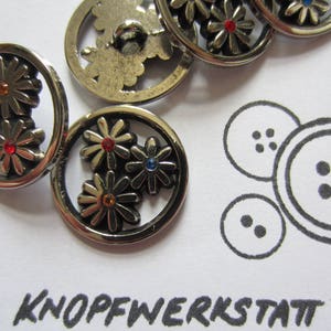 5 metal buttons 23 mm, buttons, traditional buttons, playful buttons, dirndl button, button with 3 colorful rhinestones, flower motif, evening wear