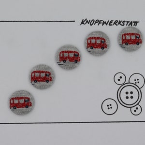 5 fabric buttons AUTOBUS 20 mm, buttons, children&#39;s buttons, fabric buttons, button, buttons, sewing button, craft button, children&#39;s clothing, bag, jacket
