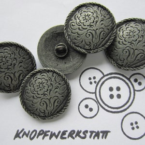 5 metal buttons 26 mm, buttons, traditional buttons, buttons, shank button, antique style, dirndl button, metal button, flower motif, coat button, antique silver