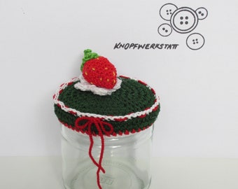 Geldgeschenk, Geschenkverpackung, Gutscheinverpackung, Amigurumi, Geschenkidee im Glas, Mädchen, girl, Geburtstag, Erdbeere, Marmelade