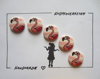 5 Stoffknöpfe 23mm, Buttons,Kinderknöpfe,Tasten,Schaltflächen,Stoffknopf,Stoffknöpfe,Knopf,Knöpfe,Sewing Button,Craft Button,Flamingo