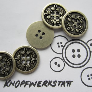 5 metal buttons 15 mm or 20 mm, buttons, traditional buttons, shirt buttons, blouse buttons, metal button, bow ornament, 4 hole button, black-silver
